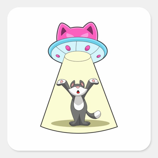 Pegatina Cuadrada Spaceship Cat (Anverso)