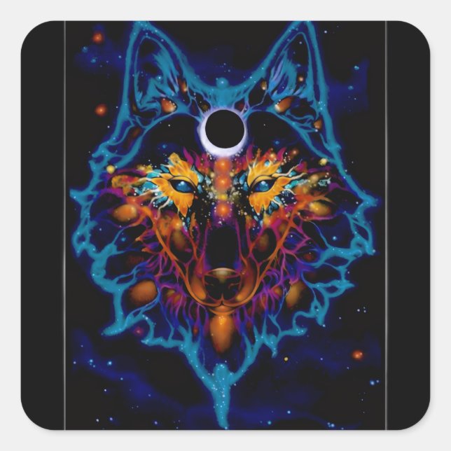 Pegatina Cuadrada Spacial Wolf Sticker (Anverso)