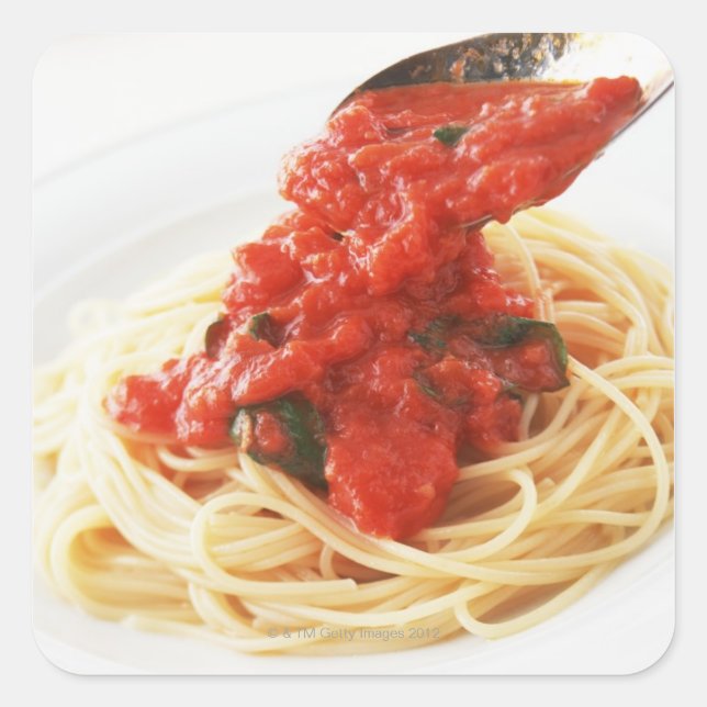 Pegatina Cuadrada Spaghetti Pomodoro (Anverso)