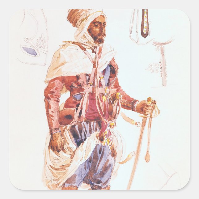 Pegatina Cuadrada Spahi con su espada, c.1854 (Anverso)