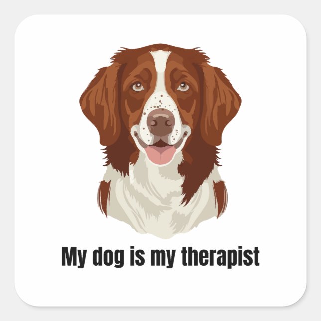 Pegatina Cuadrada Spaniel Bretón (Anverso)