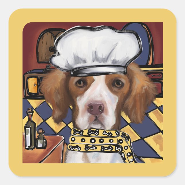 Pegatina Cuadrada Spaniel Bretón (Anverso)