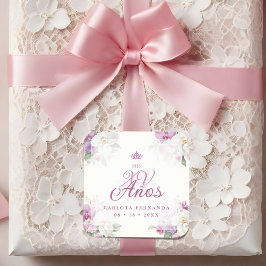 Pegatina Cuadrada Spanish Mis XV Exquisite Floral Orchids Bouquets