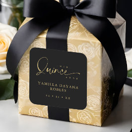 Pegatina Cuadrada Spanish Trendy Calligraphy Quinceañera Mis XV Años