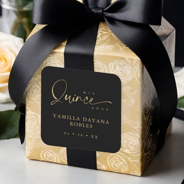 Pegatina Cuadrada Spanish Trendy Calligraphy Quinceañera Mis XV Años (Spanish Trendy Calligraphy Quinceañera Mis XV Años Quote Square Sticker.)