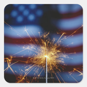 Pegatina Cuadrada Sparkler con bandera estadounidense