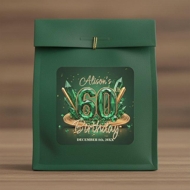 Pegatina Cuadrada Sparkling Luxury Emerald Green Gold 60th Birthday (Subido por el creador)