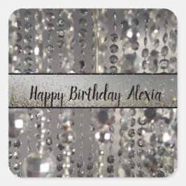 Pegatina Cuadrada Sparkly Purpurinoso de las cuentas de la cadena pl