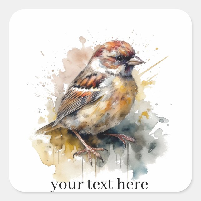 Pegatina Cuadrada Sparrow de acuarela rusa, personalizado (Anverso)
