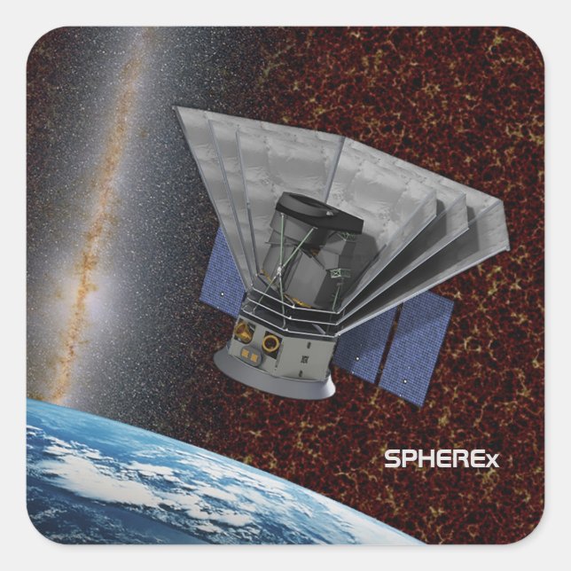 Pegatina Cuadrada SPHEREx Galaxy Hunter Spacecraft (Anverso)