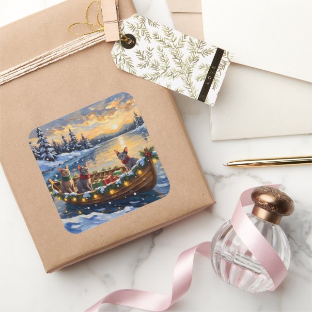 Pegatina Cuadrada Sphynx Cat Christmas Boat Holiday (Regalar)