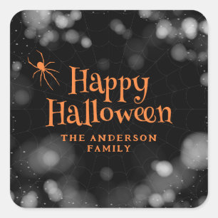 Pegatina Cuadrada Spider Cobweb Happy Halloween