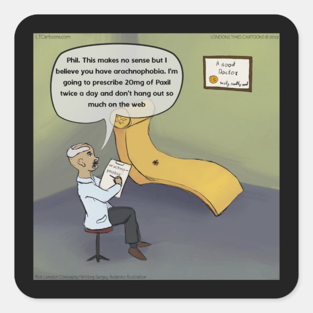 Pegatina Cuadrada Spider En La Terapia Por La Aracnofobia (Anverso)