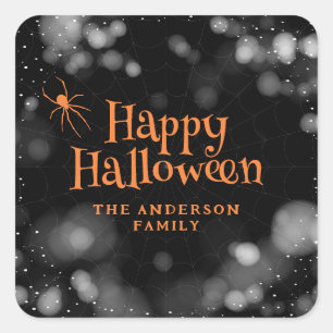 Pegatina Cuadrada Spider on the Web Happy Halloween