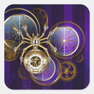 Pegatina Cuadrada Spider Steampunk sobre fondo morado