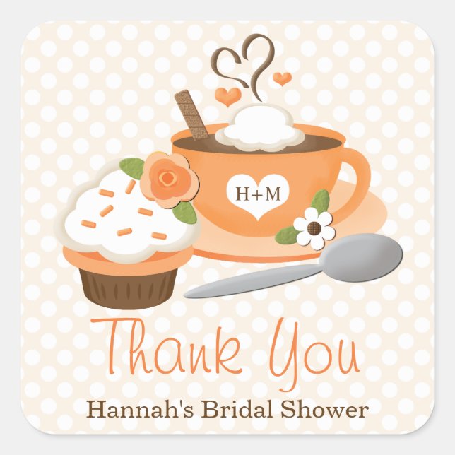 Pegatina Cuadrada Spin Spin Fall Bridal Shower Gracias (Anverso)