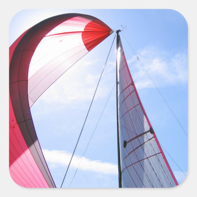 Pegatina Cuadrada Spinnaker Rojo Con Sol (Anverso)