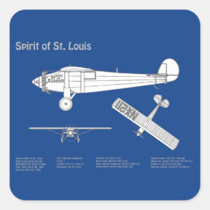 Pegatina Cuadrada Spirit of St. Louis - Avión Planes de huella azul