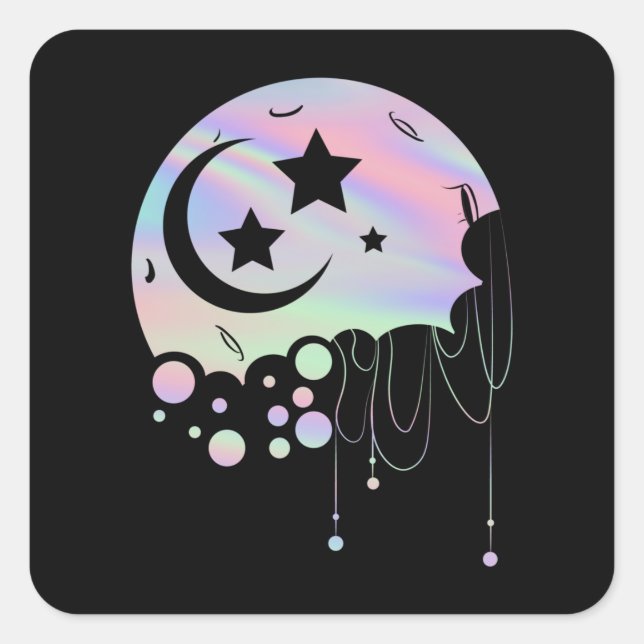Pegatina Cuadrada Spiritual Pastel Goth Kawaii Moon (Anverso)