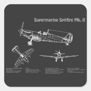 Pegatina Cuadrada Spitfire supermarino - PD de diseño aéreo