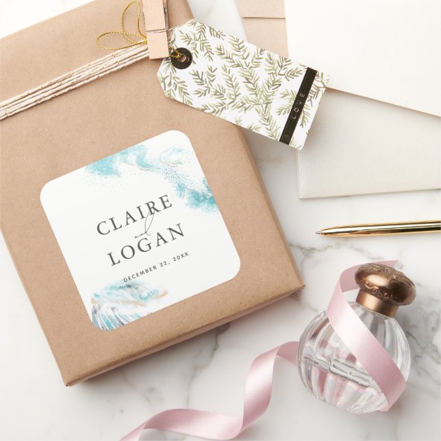 Pegatina Cuadrada Splashing Blue Waves Coastal Wedding (Regalar)