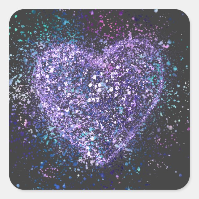 Pegatina Cuadrada Splatter Paint Purple Heart (Anverso)