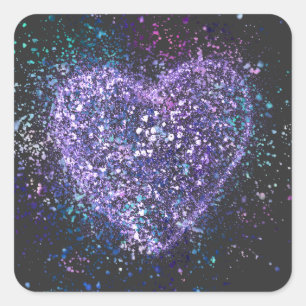 Pegatina Cuadrada Splatter Paint Purple Heart
