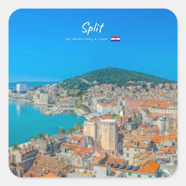 Pegatina Cuadrada Split, Croacia - Ciudad Costera (Anverso)