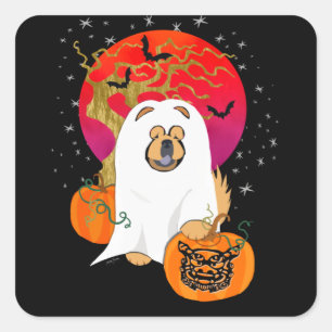 Pegatina Cuadrada SPOOKY BOO-DOG - pegatinas Chow