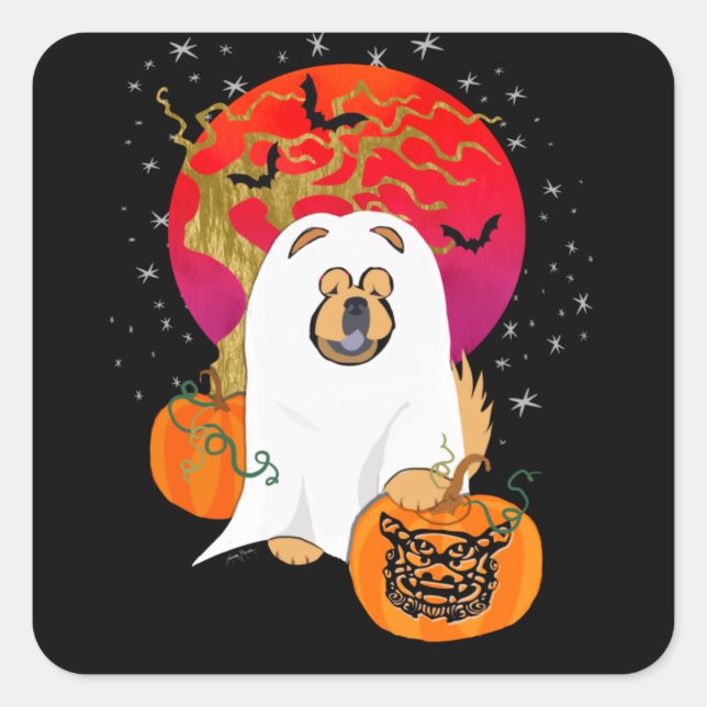 Pegatina Cuadrada SPOOKY BOO-DOG - pegatinas Chow (Anverso)