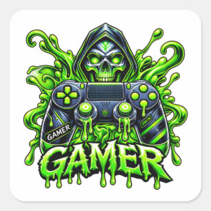 Pegatina Cuadrada Spooky Gaming – Controlador Fantasma de Gamer de H