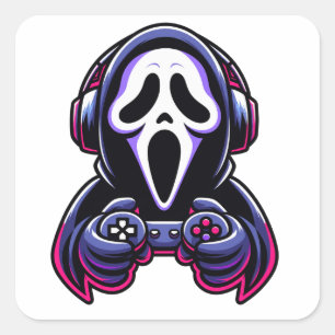 Pegatina Cuadrada Spooky Gaming – Controlador Fantasma de Jugador de