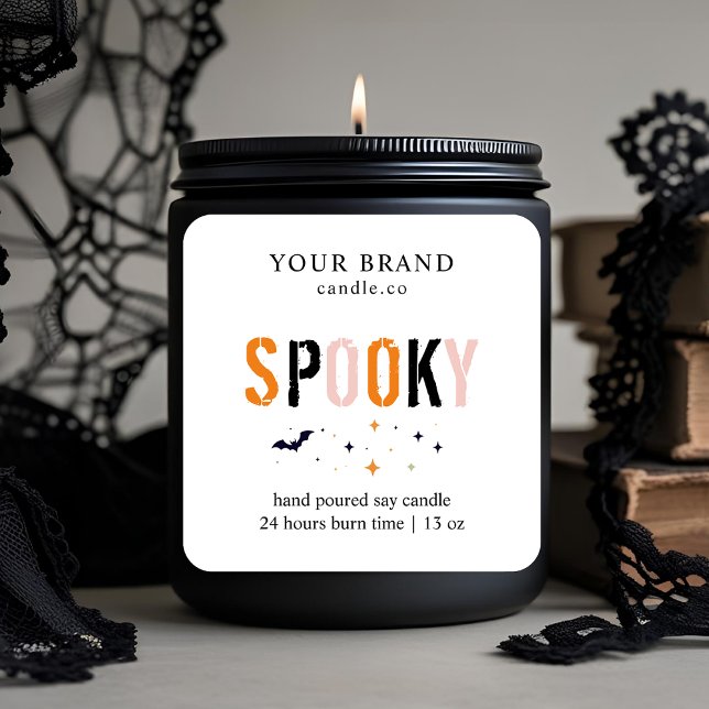 Pegatina Cuadrada Spooky Halloween Candle Label | Minimalista modern (Subido por el creador)