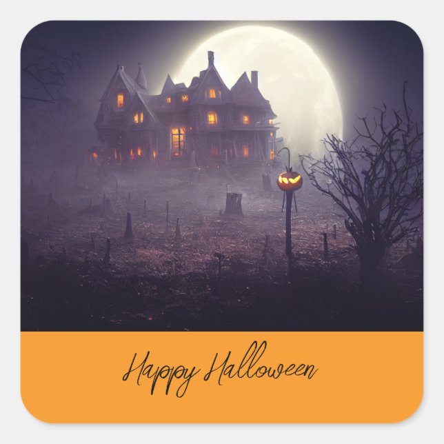 Pegatina Cuadrada Spooky Happy Halloween Fiesta (Anverso)