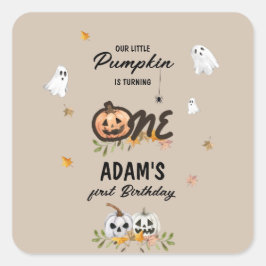 Pegatina Cuadrada Spooky Little Pumpkin First Birthday