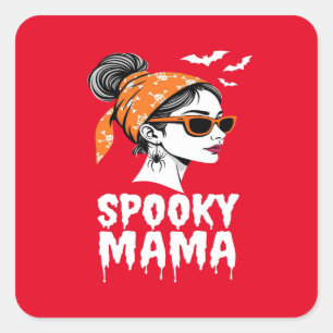 Pegatina Cuadrada Spooky Mama Halloween Retro Design