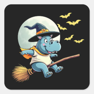 Pegatina Cuadrada Spooky Pastel Halloween Baby Moo Deng Hippo