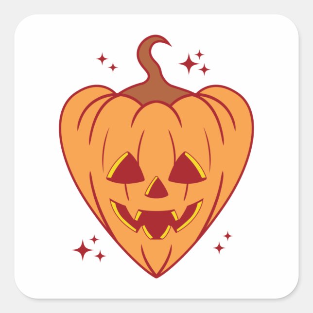 Pegatina Cuadrada Spooky Pumpkin Heart Halloween (Anverso)