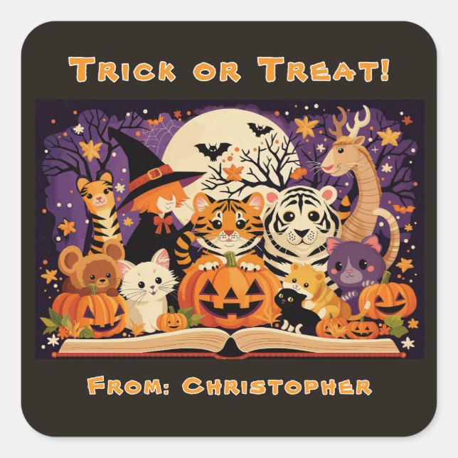 Pegatina Cuadrada Spooky Season Magical Forest Creatures Custom (Anverso)