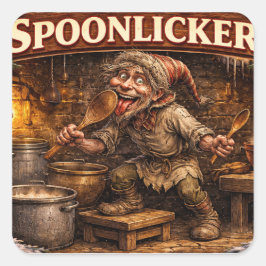 Pegatina Cuadrada Spoon Licker Icelandic Yule Lad postcard 