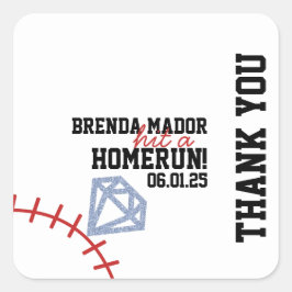 Pegatina Cuadrada Sports Béisbol Homerun Brillo Despedida de Soltera
