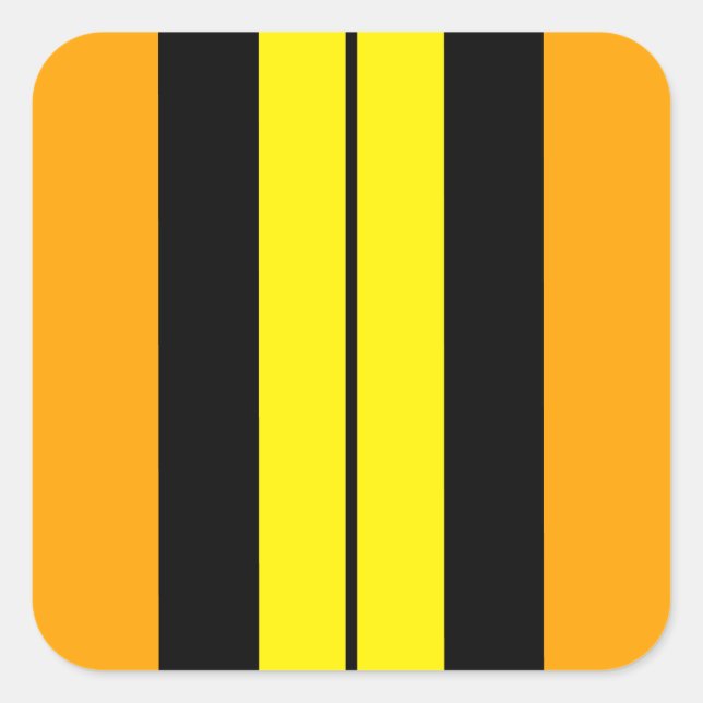 Pegatina Cuadrada Sporty Vivid Golden Yellow Black Stripes (Anverso)