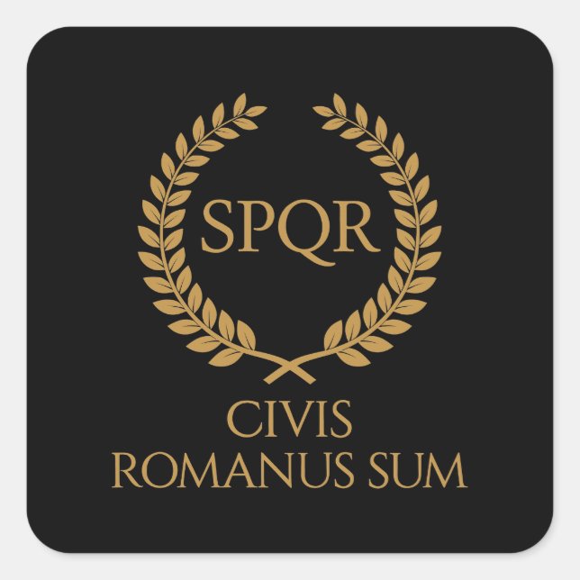 Pegatina Cuadrada SPQR Roman Emblem – Civis Romanus Sum Laurel Crest (Anverso)