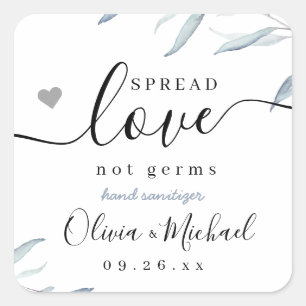 Pegatina Cuadrada Spread Love Dusty Blue Greenery Wedding Favor