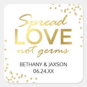 Pegatina Cuadrada Spread Love Not Germs Gold Purpurina