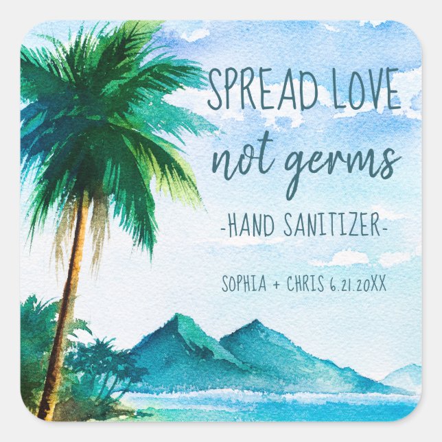 Pegatina Cuadrada Spread Love Tropical Beach Wedding Favor (Anverso)