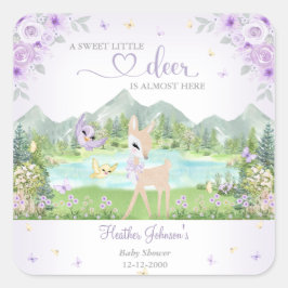 Pegatina Cuadrada Spring Bloom and Butterflies Deer Baby Shower