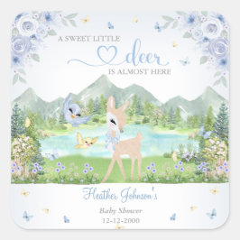 Pegatina Cuadrada Spring Bloom and Butterflies Deer Baby Shower