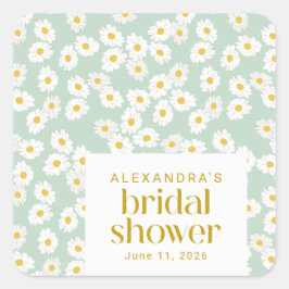 Pegatina Cuadrada Spring Pastel Sage Daisies Bridal Shower Personali