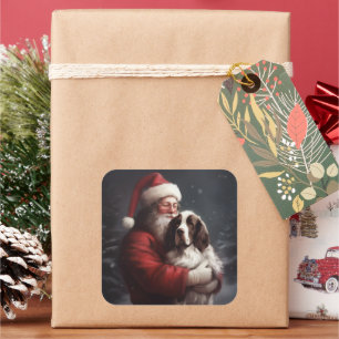 Pegatina Cuadrada Springer Spaniel Papá Noel Navideño Festivo